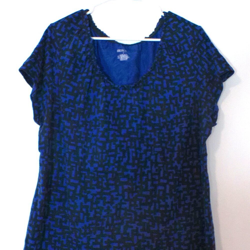Merona Women’s Size 2 Blue Black Abstract Print Short Sleeve Top